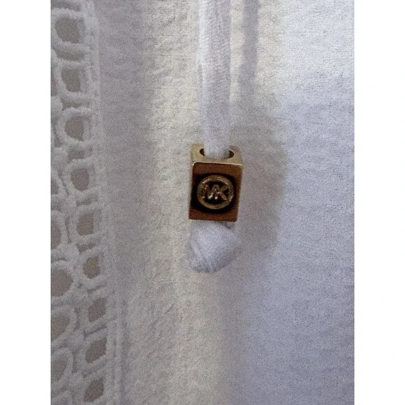 MICHAEL KORS White Cotton Short Sleeve Lace Up Eyelet Peasant Blouse Top L - Picture 5 of 8
